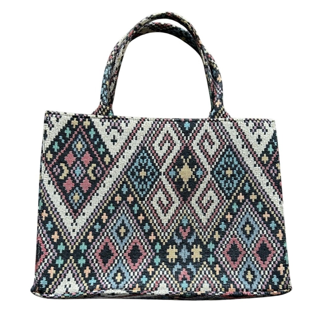 Boho Tapestry Tote Bag Geometric Diamond Woven Handbag Multicolor‎ Southwestern